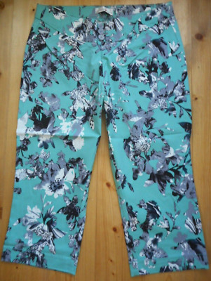 Helena Vera Capri Hose Schlupfbund Gr. 42 44 Opal Grün Türkis Blüten Komfortbund
