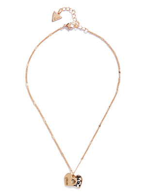 NEW GUESS GOLD TONE BLACK & WHITE PYTHON,2 HEART CHARM PENDANT CHAIN NECKLACE