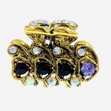 Small Metal Vintage Hair Claw Jaw Clip Rhinestone Crystal Hairpin Purple Black