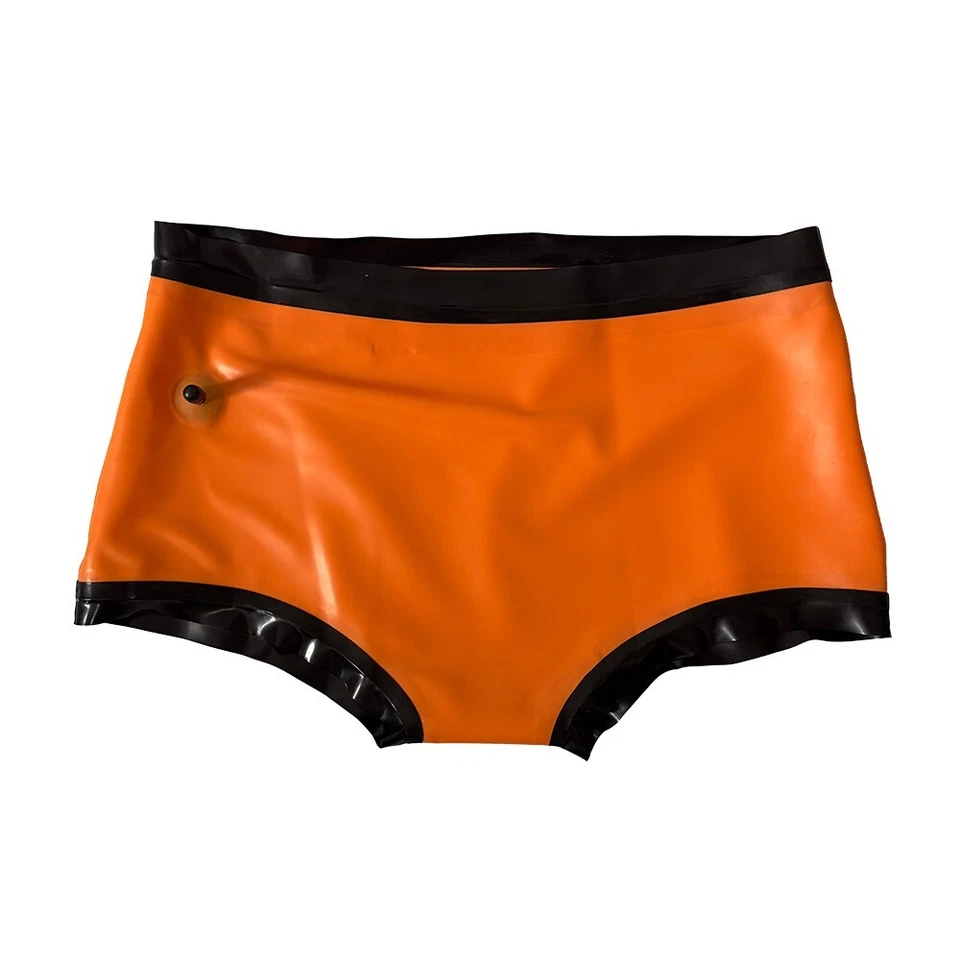 Calzoncillos cortos de látex calzoncillos inflables naranja y negro ropa interior 0,4 mm Foto 4 de 4