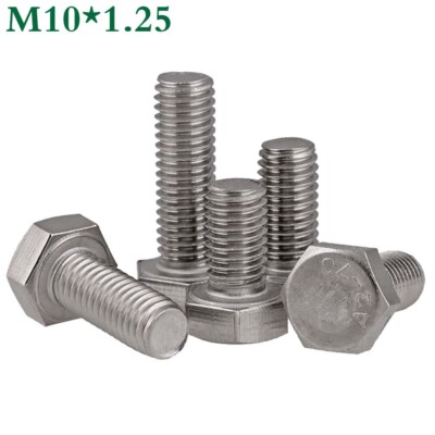M10 1.25 Fine Thread 304-A2 Stainless Steel Hex Bolts Hexagon Head Screws DIN933