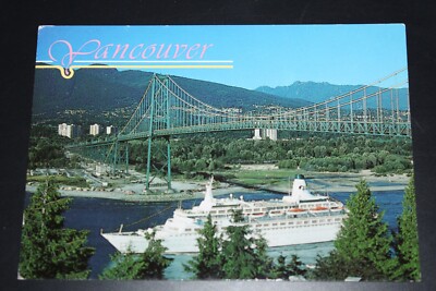 Color AK Vancouver B.C. Lions Gate Bridge mit Schiffspassage 1995 - gelaufen -