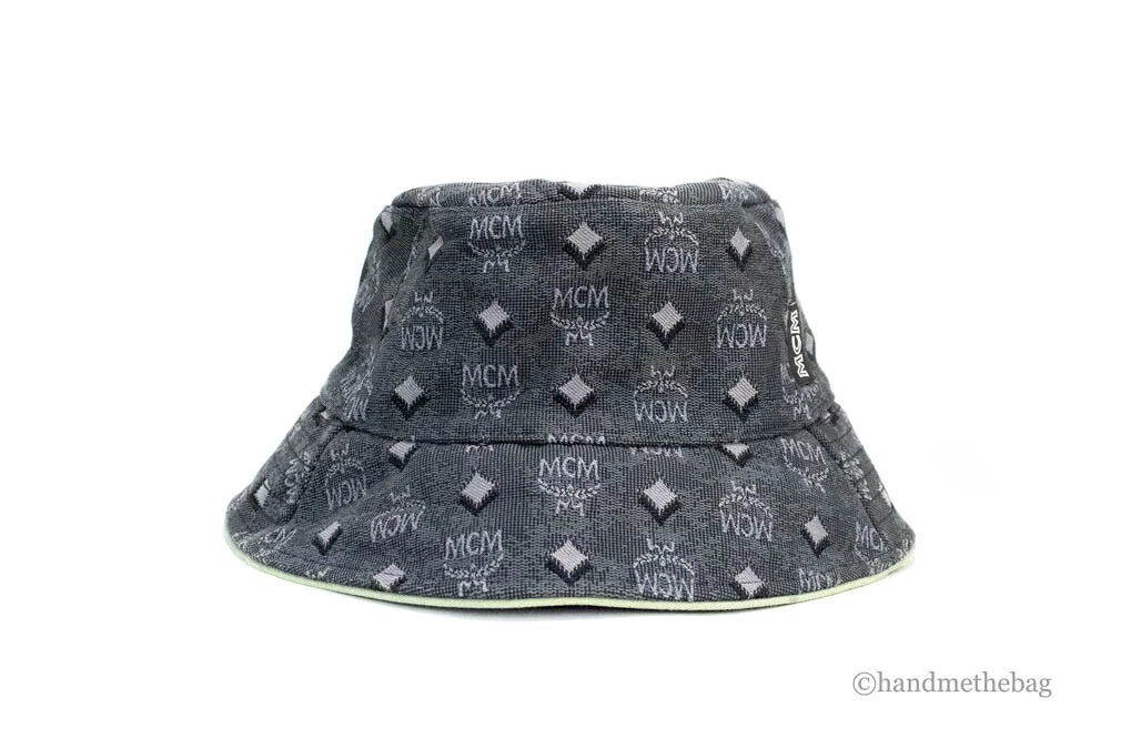 MCM Visetos Dark Grey Recycled Polyamide Cotton Blend Monogram Logo Bucket Hat