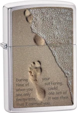 Zippo Windproof Footprints In The Sand Chrome Lighter, 28180, New In Box