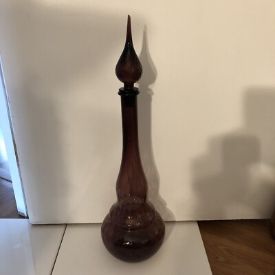 Vintage Very Large  Em polo Purple Amethyst Glass Genie Bottle Decanter