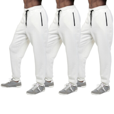 3 Pack Men's Fleece Lined Slim Fit Casual Tech Jogger Sweatpants Zipper Pockets