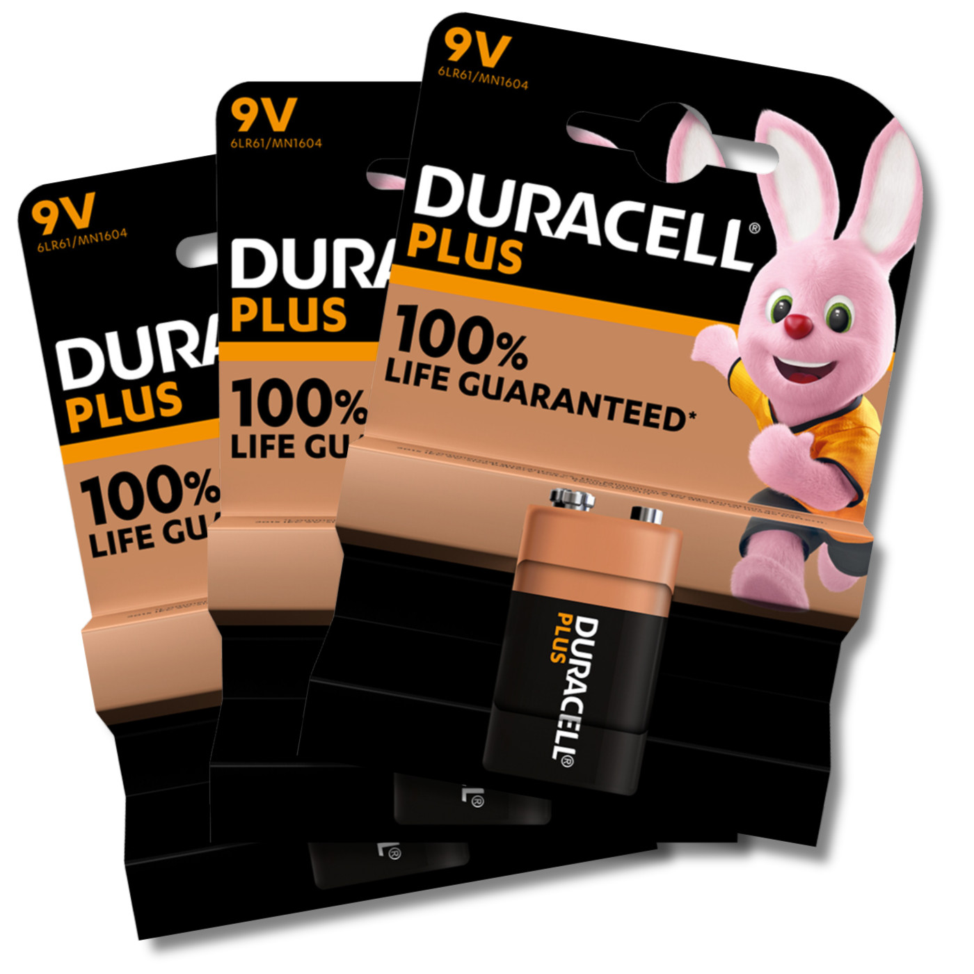 3x DURACELL Plus 9V PP3 Alkaline Batteries Smoke Alarm LR22 *EXPIRY 11/2029*