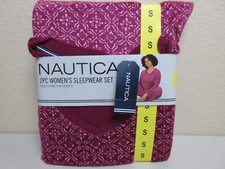 Nautica Women's 2 Piece Sleepwear Set Silky Stretch Size S - Purple Berry NWT