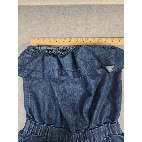 Gold Drama Girl's Denim Chambray Elastic Waist Strapless Jumpsuit Size M Pockets - Picture 11 of 15