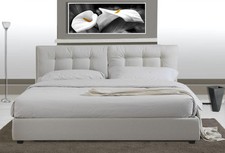 LETTO MATRIMONIALE PELLE ECOLOGICA CON RETE - DESIGN MODERNO ECOPELLE BIANCO ITA