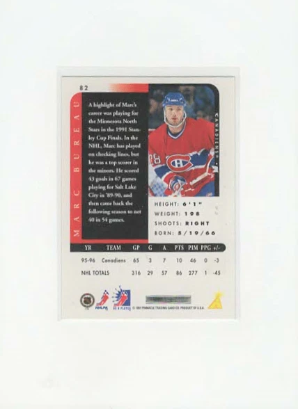 1996-97 Pinnacle Be A Player Marc Bureau #82 Autograph Silver Montreal Canadiens - Image 2 of 2