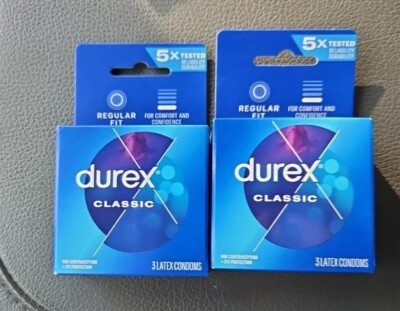 Durex Condom Classic Longer & Wider Natural Latex Condoms, 3 Count LOT OF 2