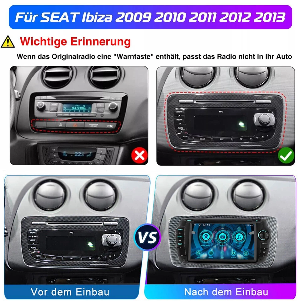Für Seat Ibiza IV 6J 2009-2014 Android 14 Carplay Autoradio GPS RDS NAVI Kam 32G - Bild 4 von 4