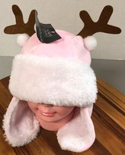 NWT INFANT BABY GIRLS ST. NICKS CHOICE PINK REINDEER SANTA CHRISTMAS HAT  23
