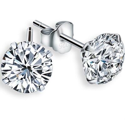 Solid 925 Sterling Silver Round Cubic Zirconia Clear CZ Stud Earrings 2-8mm