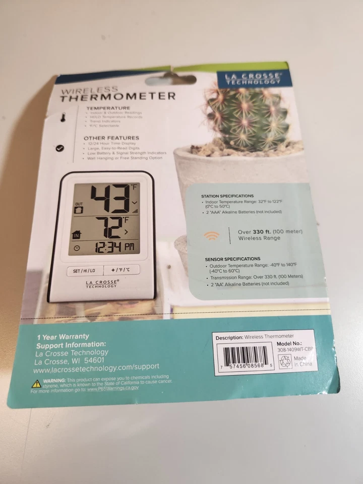 308-1409WT-CBP La Crosse Technology Wireless Thermometer Indoor And Outdoor - Image 2 of 2