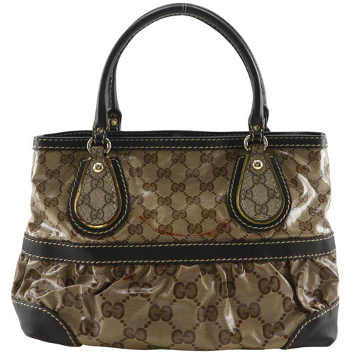 Gucci Gg Crystal Tote Bag 223964 Coated Canvas Brown Shoulder Handbag A5 Magneti