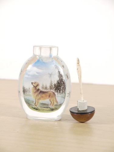 Vintage Chinese Snuff Bottle Inside Hand Painted Dog Nova Scotia Retreiver - Picture 8 of 8