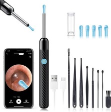 Wireless Ear Wax Remover 1080P Camera LED Light Ear Cleaner 8pc Kit Tool Black