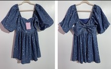 Avec Les Filles Denim Dress L Swirling Hearts Puff Sleeve Babydoll Valentine’s