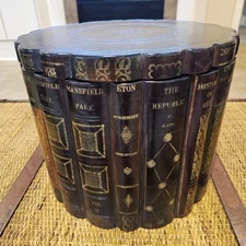 Maitland Smith Regency Style Hardwood  Book Motif Trashcan/Wastepaper Basket