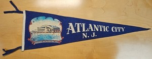 Vintage Large Felt Navy Blue Atlantic City, New Jersey Pennant | 1940s-1950s