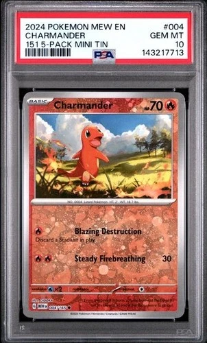 2024 Pokemon 151 #004 Charmander 5 pack mini tin cosmos Reverse holo PSA 10