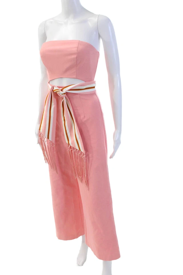 Macacão Finders Keepers feminino recortado sem alças cinto perna larga rosa tamanho XXS - Imagem 2 de 4