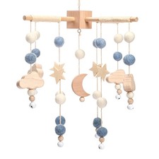 Boho Baby Crib Mobile Decor - Wooden Moon and Stars Nursery Mobiles with Clou...