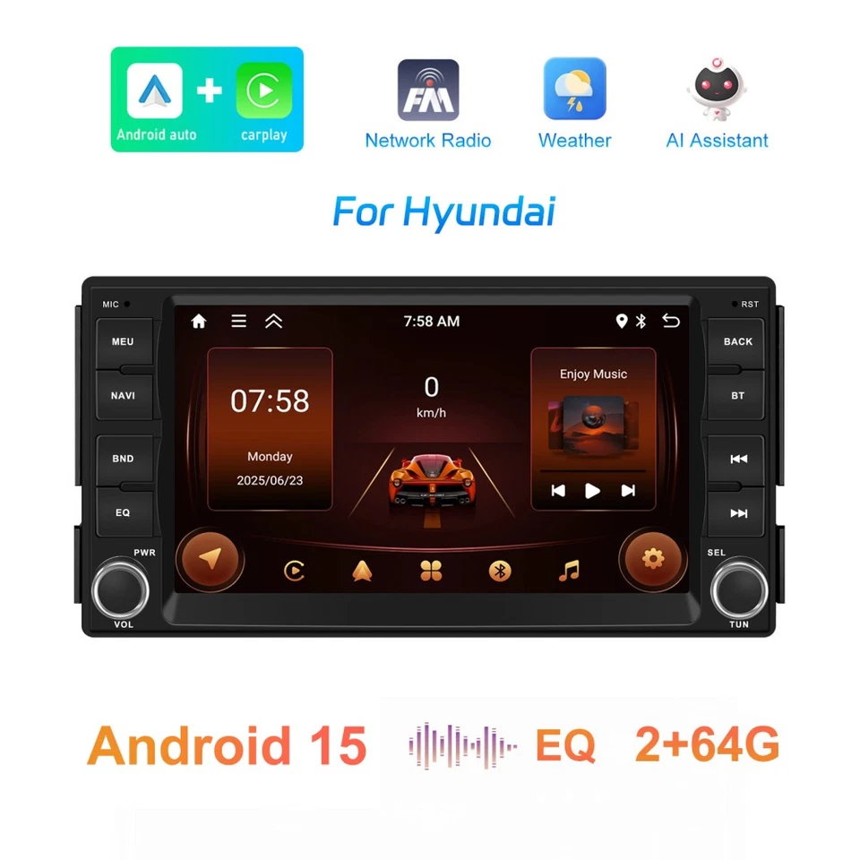 7" For Hyundai Santa Fe 2 2006-2012 Android 15 Car Stereo Radio GPS SWC Carplay Foto 3 de 4