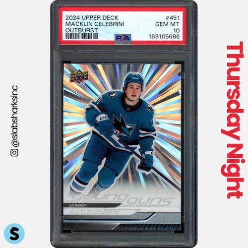 2024 UPPER DECK #451 MACKLIN CELEBRINI OUTBURST SILVER YOUNG GUNS ROOKIE PSA 10