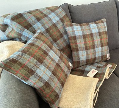 Harris Tweed MacLeod Tartan Überwurf 150 cm x 120 cm & 2 Kissenbezüge Konvolut