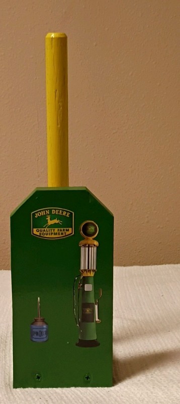 John Deere Quality Farm Equipment Wooden Freestanding Paper Towel Holder Logo