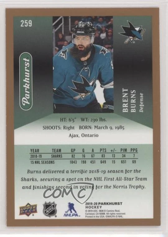 2019-20 Upper Deck Parkhurst ePack Bronze SP Brent Burns #259 - Image 2 of 2