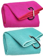 2 Pack Tri-fold Golf Towel Set, Microfiber Fabric Waffle Pattern Towels, Outd...