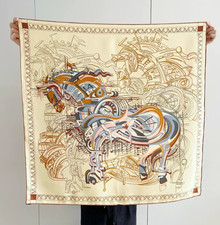 100 Twill Silk Scarf Square Women Bandana Yellow horse print Wrap 88X88cm new