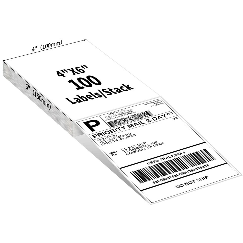 100PCS 4"x6" Fanfold Direct Thermal Shipping Labels for Zebra & Rollo Printers - Image 1 of 4