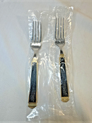 Yamazaki KRYSTALLOS Gold Black Silverware Flatware 2 Salad Forks 18/8 New