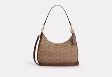 COACH CV940 Teri Hobo Signature Canvas 2Way Shoulder Bag Tan/Brown NEW ZJ