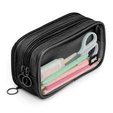 NWT ZIPIT Half Half Pencil Case, 3-Compartment Zipper Pouch Black