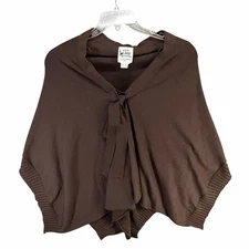 Vintage Angelo Tarlazzi Paris Poncho 10 Brown Wool Tie Front Relaxed Cozy Italy