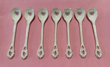 Vintage Porcelain Tea Sugar Spoon White Pink Flowers Gold Trim 5.5" Set 7