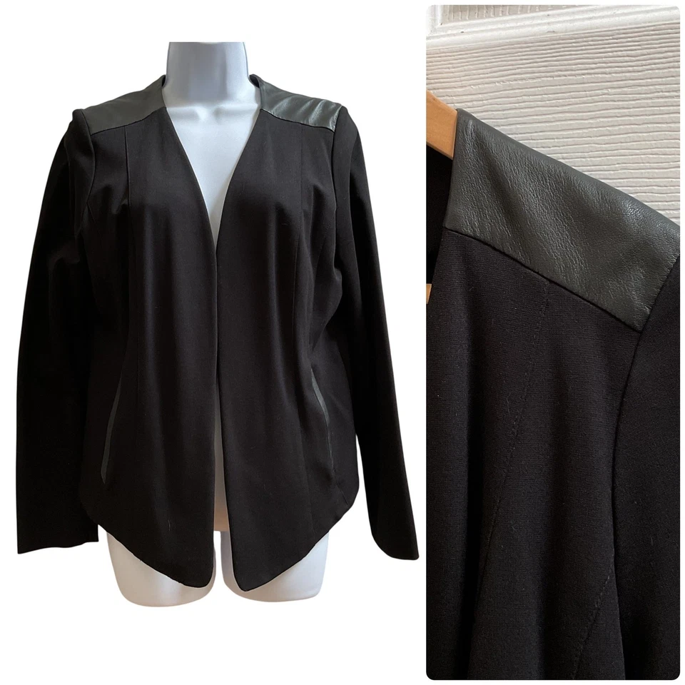 Chaqueta mediana Eileen Fisher Ponte mezcla de viscosa cuero elástico detalle ribete  Foto 2 de 4