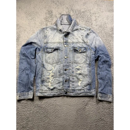Posh NYC Metro Boomin Trap House Distressed Denim Jacket Light Wash Mens Small - product listing photo