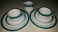 NEU ♥ THOMAS ♥ grüner Rand ♥ 2x Kaffeegedeck Tasse UT Teller Milchkännchen 7tlg.