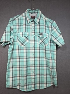 Wrangler Outdoor Snap Front Shirt Mens M Green Plaid Short Sleeve Western Clean