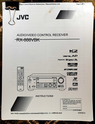 Full Copy of Owners Manual JVC Audio/Video Control Receiver RX-888VBK