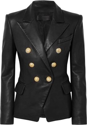 Women's Premium Quality Black Blazer Double Breasted 100% Genuine Leather Blazer