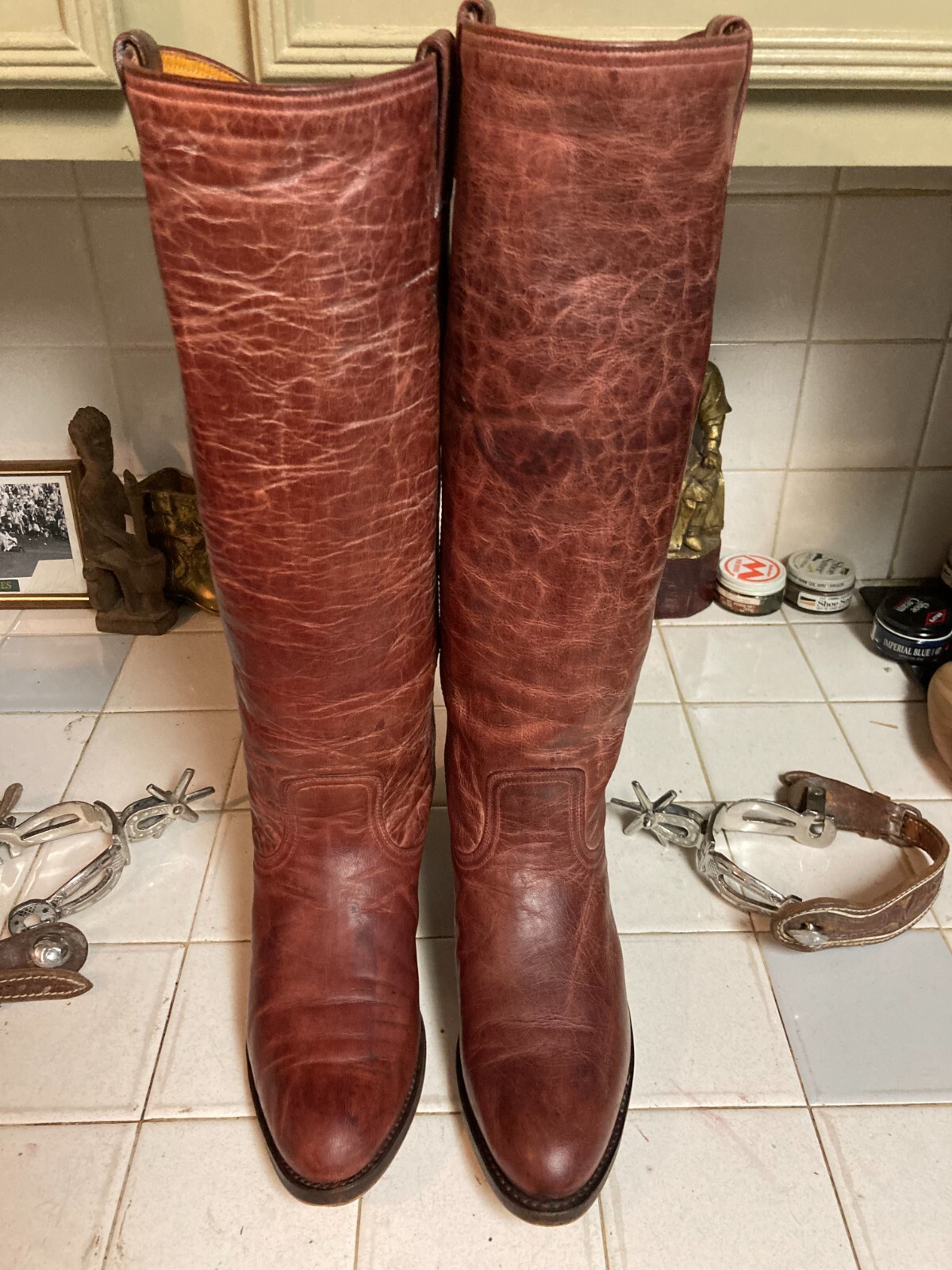 FRYE BURGUNDY LEATHER RIDING BOOTS 8 M GOODYEAR WELT MADE IN SPAIN