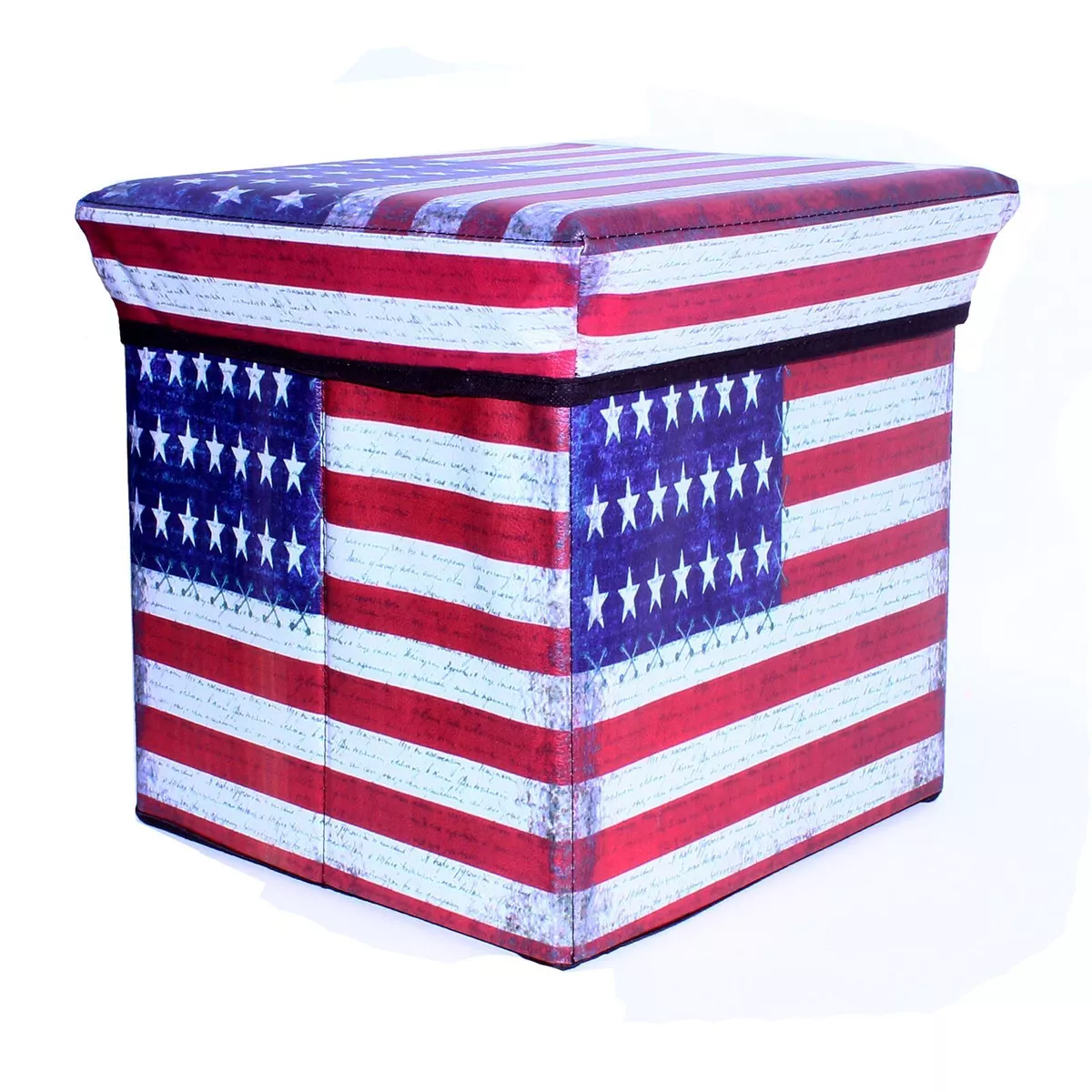 Storage Box Padded Bench Seat USA Stars Stripes Flag Design 30cm